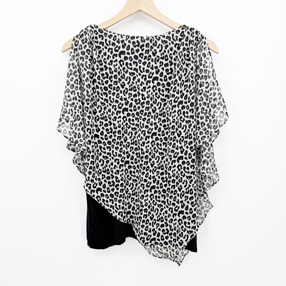 APT 9 Leopard Layered Blouse Poncho Sheer Overlay Asymmetrical XL Y2k Mob Wife - Picture 2 of 8